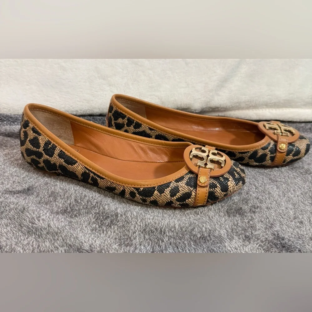Tory Burch Leopard Print Aaden Raffia Ballet Flat size 8 animal print